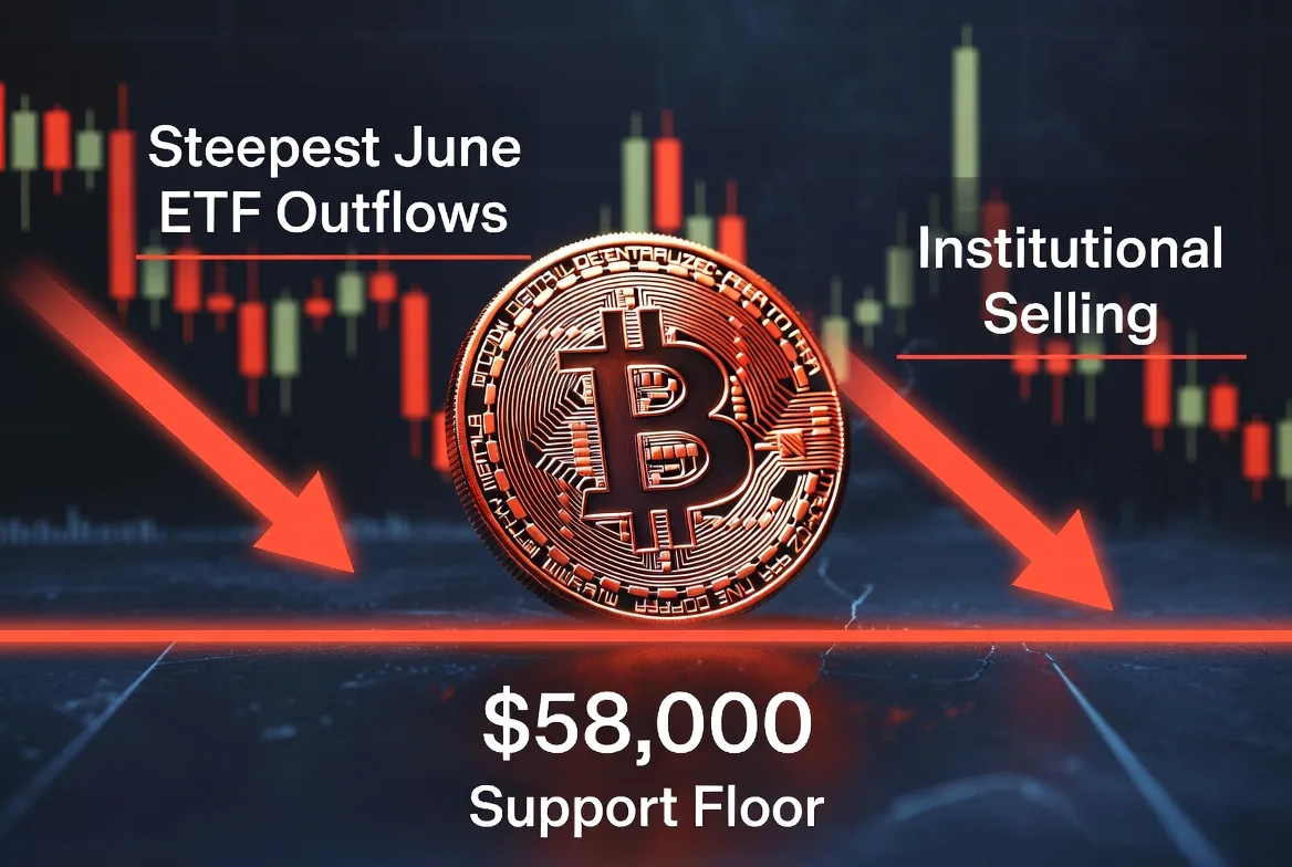 Bitcoin ETF Outflows Hit June High as BTC Tests $58K Support Floor